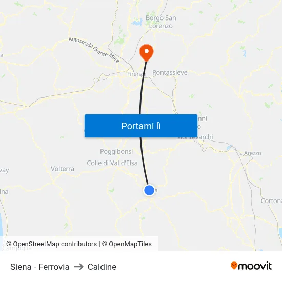 Siena - Ferrovia to Caldine map