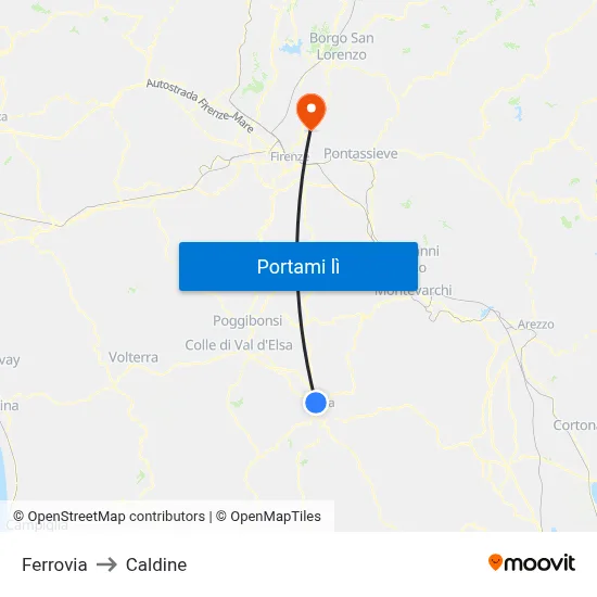 Ferrovia to Caldine map