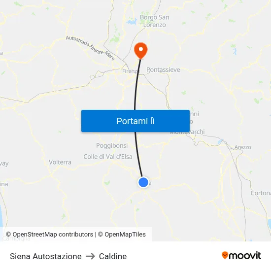 Siena Autostazione to Caldine map