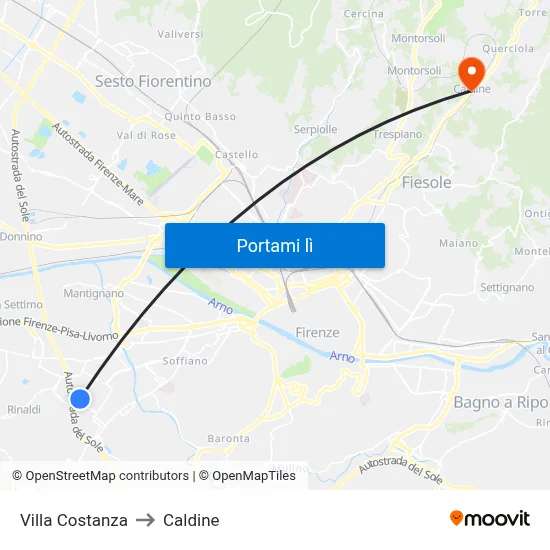 Villa Costanza to Caldine map