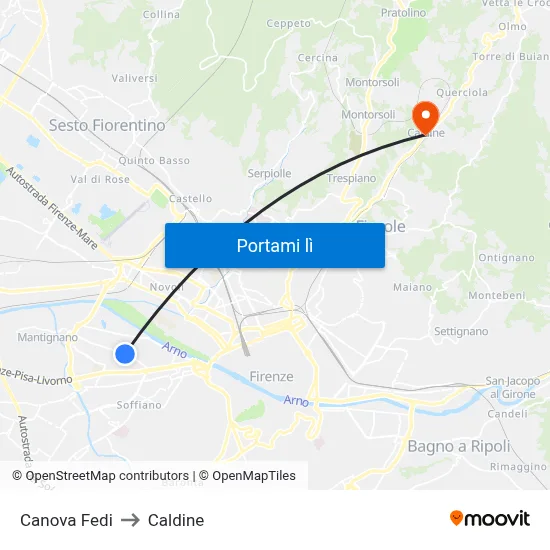 Canova Fedi to Caldine map