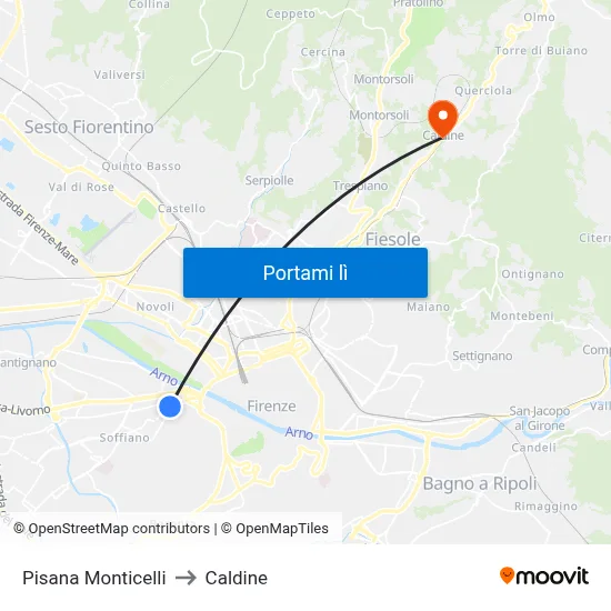 Pisana Monticelli to Caldine map
