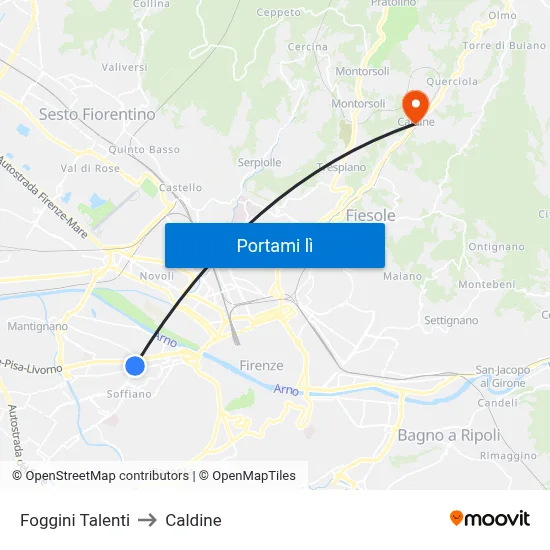 Foggini Talenti to Caldine map