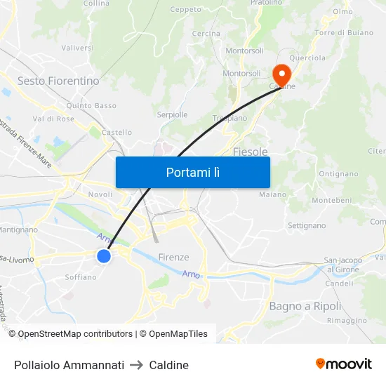 Pollaiolo Ammannati to Caldine map