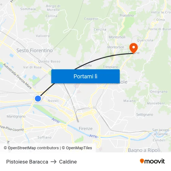 Pistoiese Baracca to Caldine map