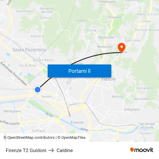 Firenze T2 Guidoni to Caldine map