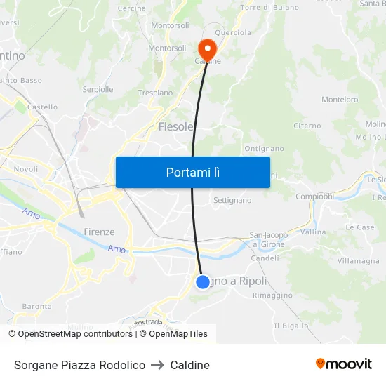Sorgane Piazza Rodolico to Caldine map