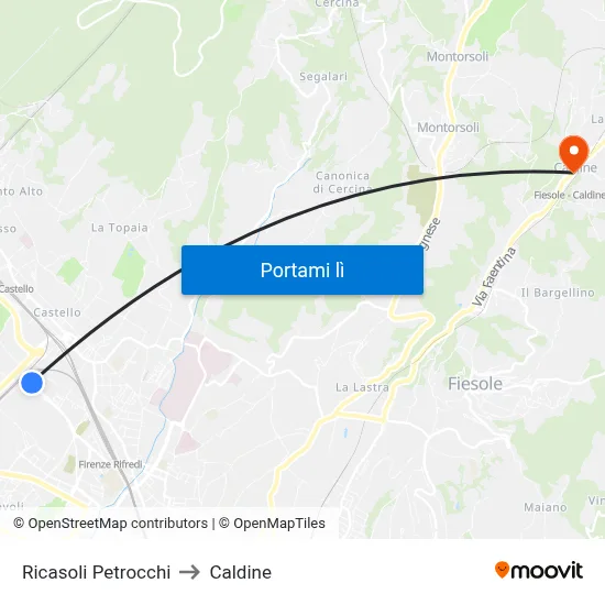 Ricasoli Petrocchi to Caldine map