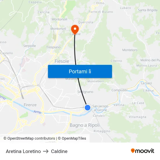 Aretina Loretino to Caldine map
