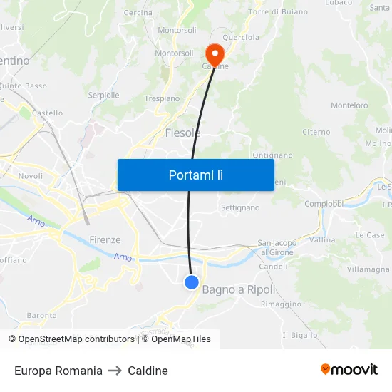 Europa Romania to Caldine map