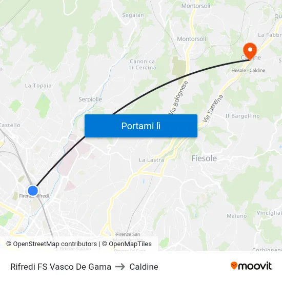 Rifredi FS Vasco De Gama to Caldine map