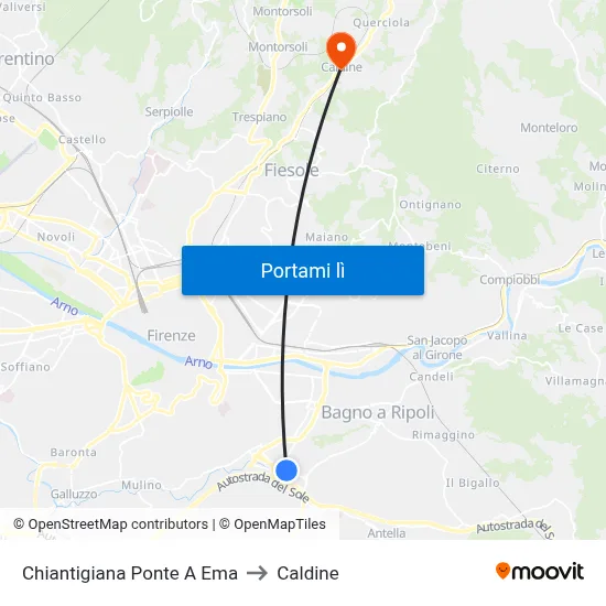 Chiantigiana Ponte A Ema to Caldine map
