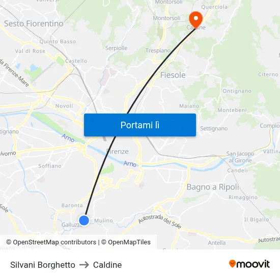 Silvani Borghetto to Caldine map