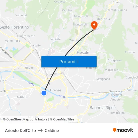 Ariosto Dell'Orto to Caldine map