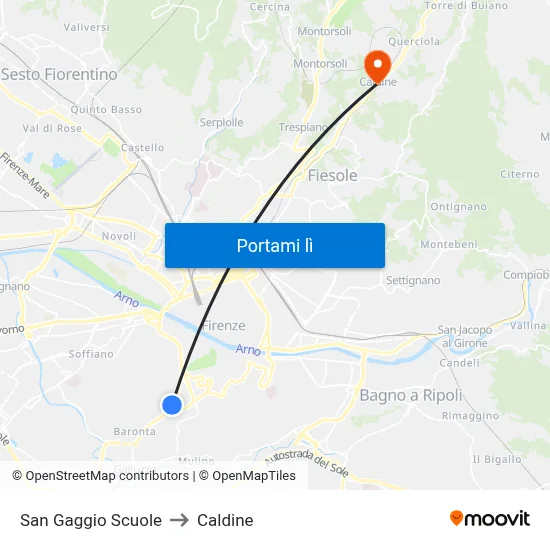 San Gaggio Scuole to Caldine map