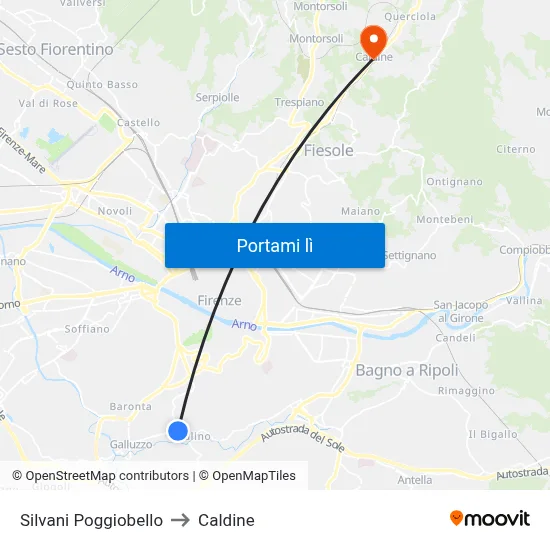 Silvani Poggiobello to Caldine map