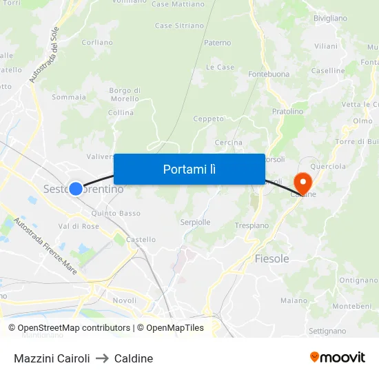 Mazzini Cairoli to Caldine map