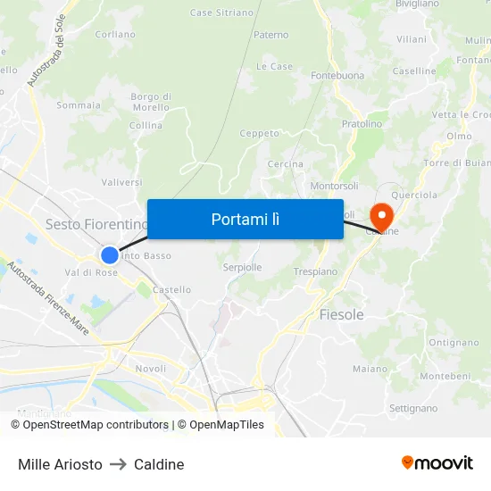 Mille Ariosto to Caldine map
