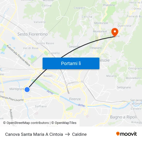 Canova Santa Maria A Cintoia to Caldine map