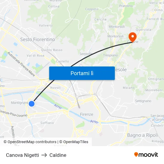 Canova Nigetti to Caldine map