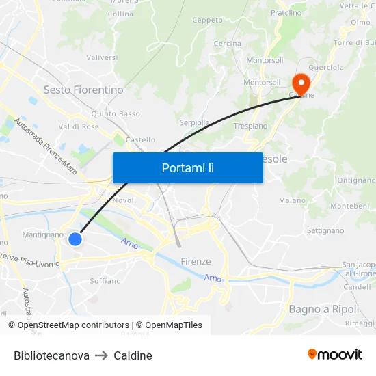 Bibliotecanova to Caldine map