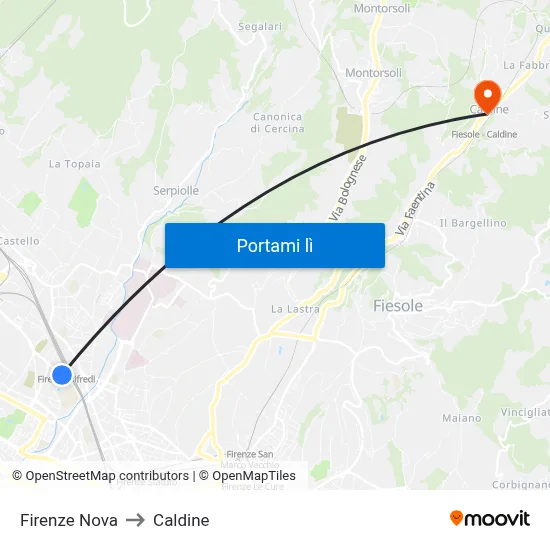 Firenze Nova to Caldine map