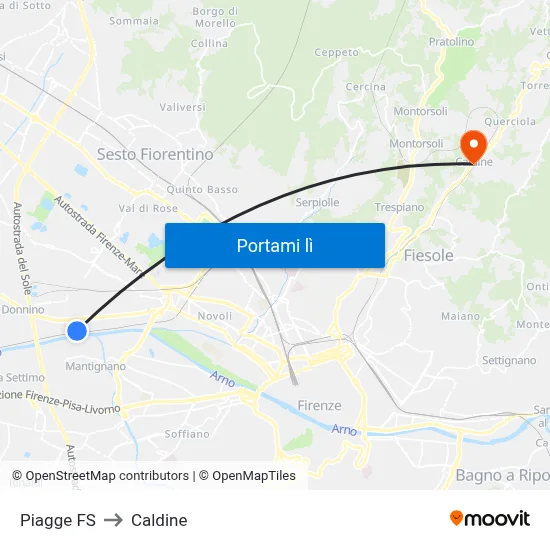 Piagge FS to Caldine map