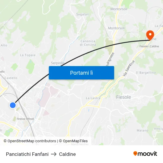 Panciatichi Fanfani to Caldine map