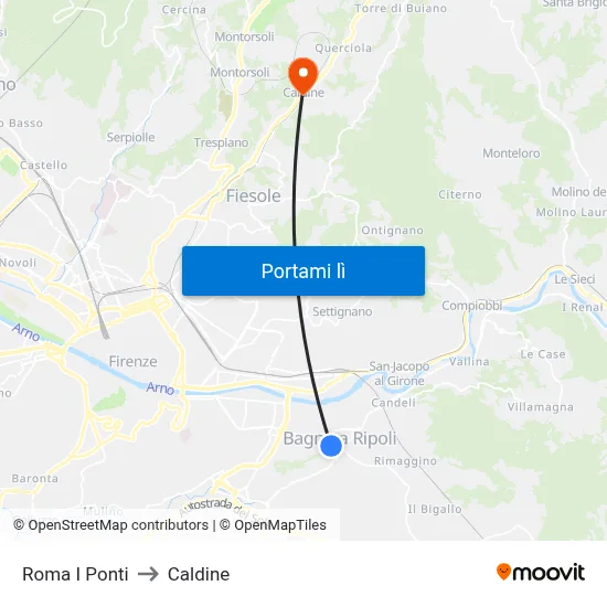 Roma I Ponti to Caldine map