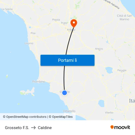 Grosseto F.S. to Caldine map