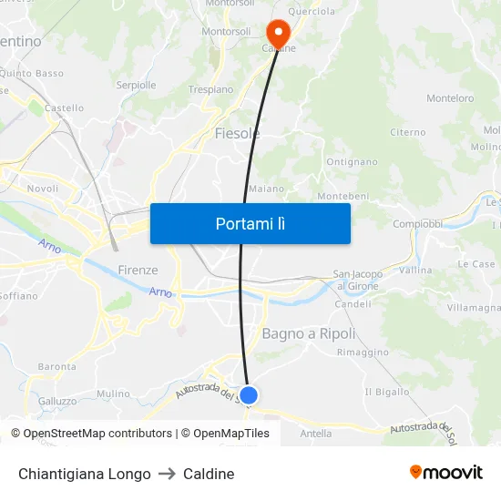Chiantigiana Longo to Caldine map