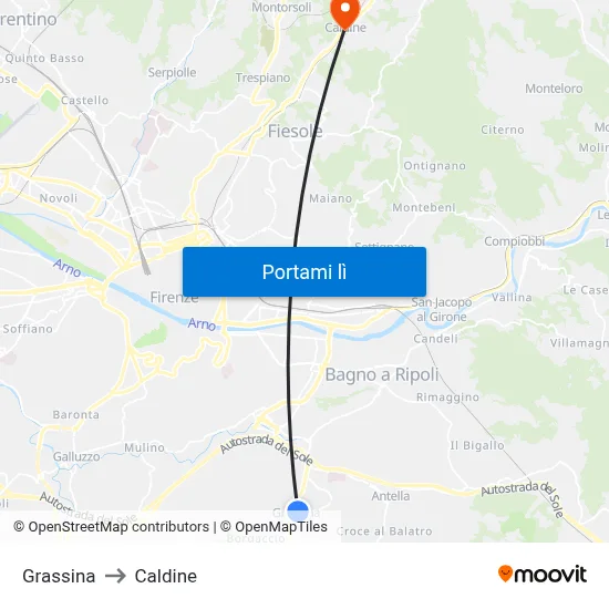 Grassina to Caldine map