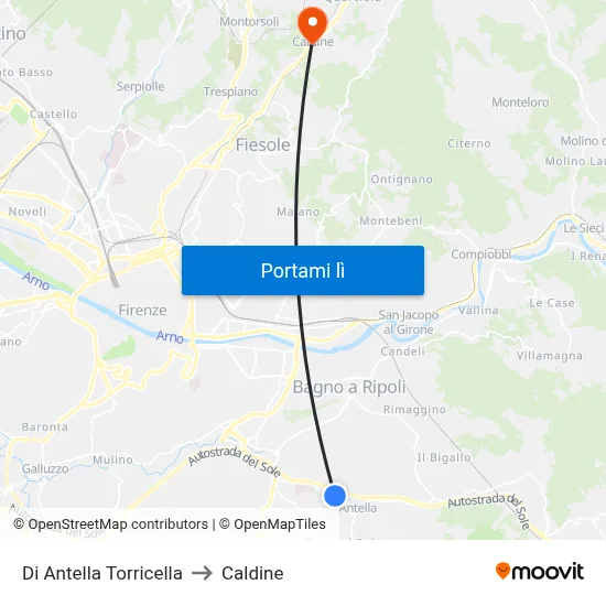 Di Antella Torricella to Caldine map