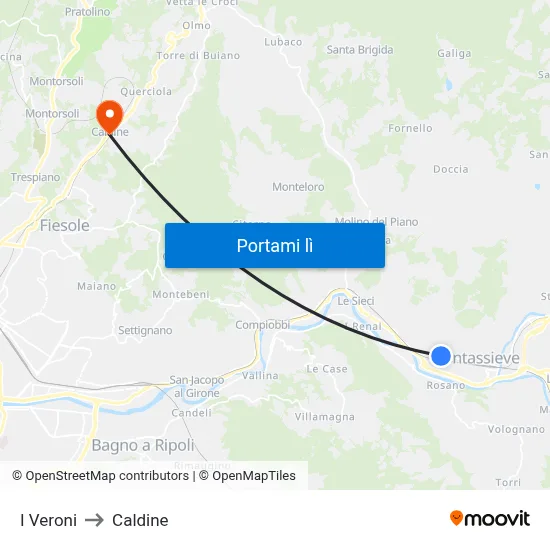 I Veroni to Caldine map
