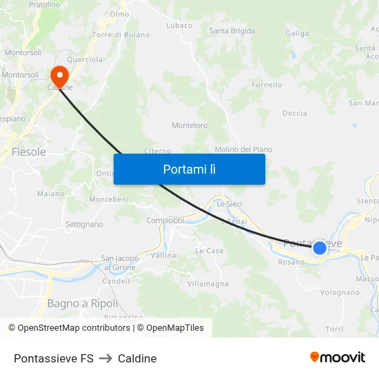 Pontassieve FS to Caldine map