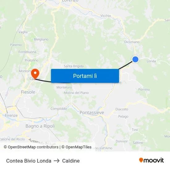 Contea Bivio Londa to Caldine map