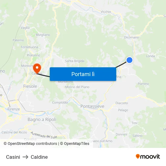 Casini to Caldine map