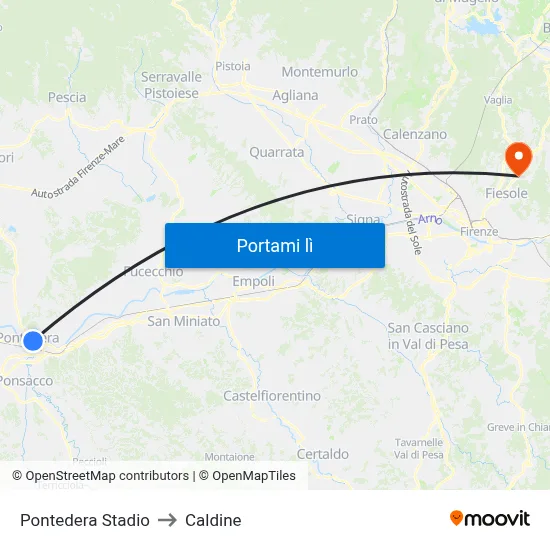Pontedera Stadio to Caldine map