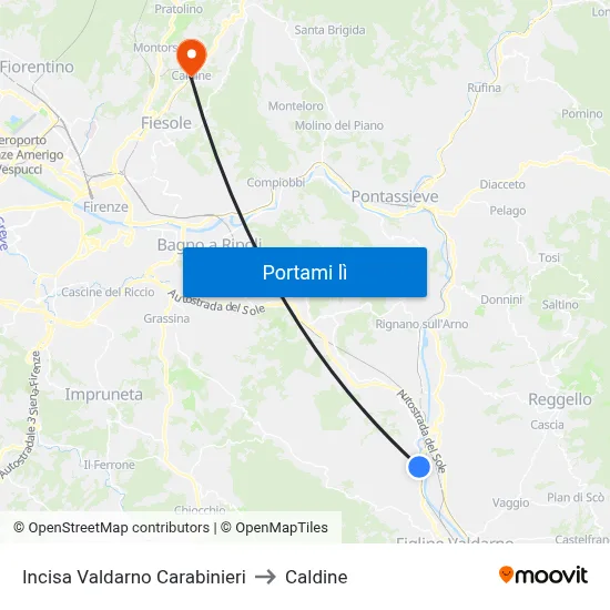Incisa Valdarno Carabinieri to Caldine map