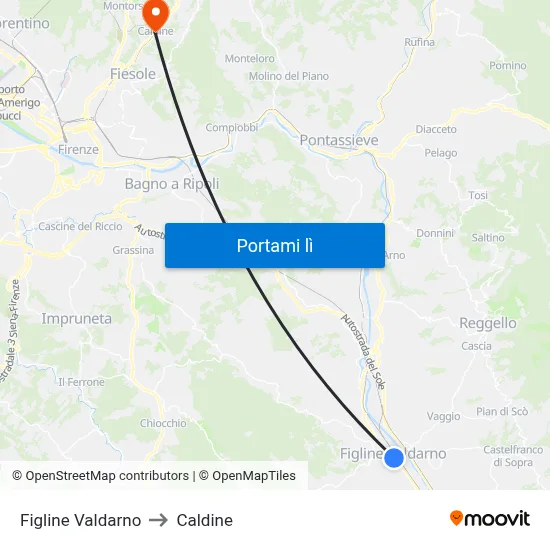 Figline Valdarno to Caldine map