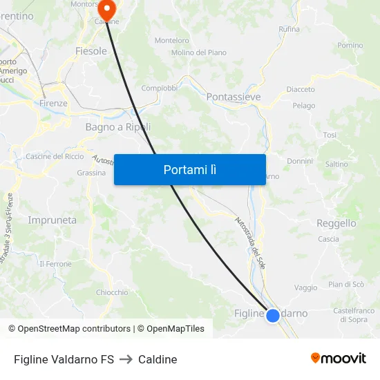 Figline Valdarno FS to Caldine map