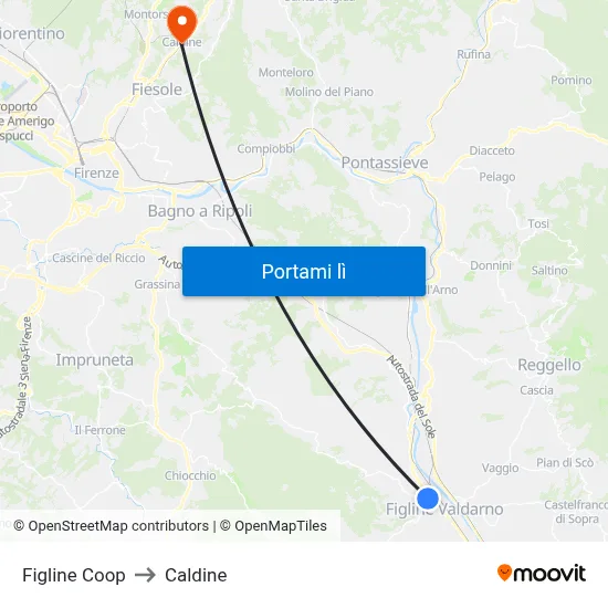 Figline Coop to Caldine map