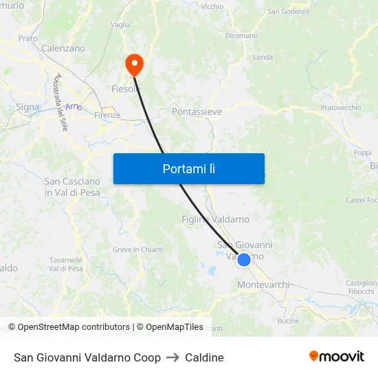 San Giovanni Valdarno Coop to Caldine map