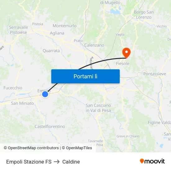 Empoli Stazione FS to Caldine map