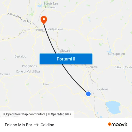 Foiano Mio Bar to Caldine map