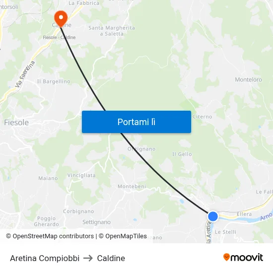 Aretina Compiobbi to Caldine map