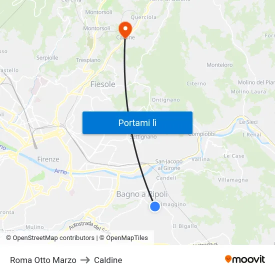 Roma Otto Marzo to Caldine map