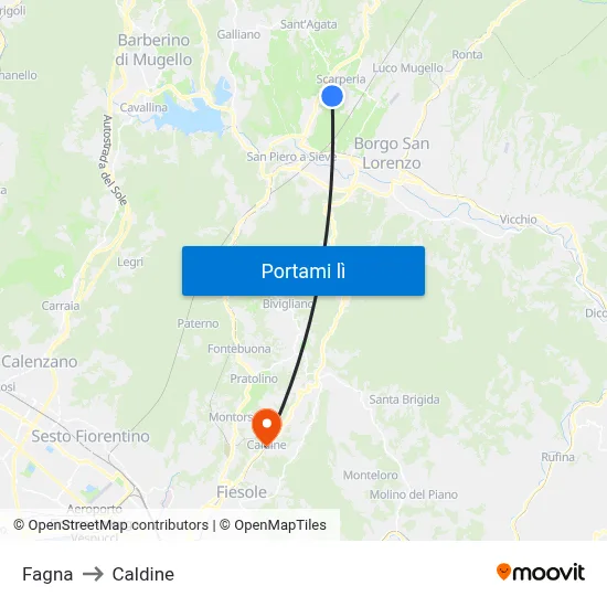 Fagna to Caldine map