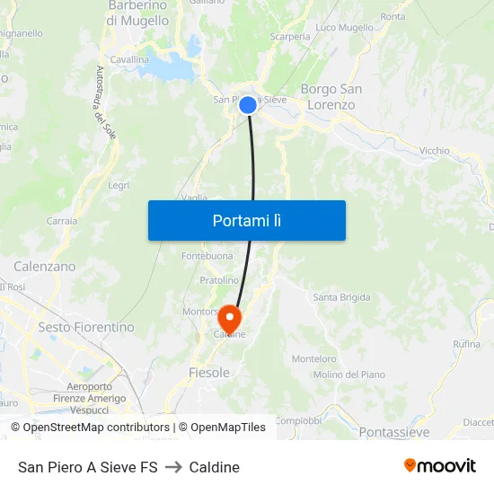 San Piero A Sieve FS to Caldine map
