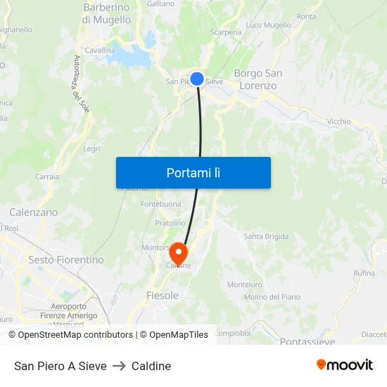 San Piero A Sieve to Caldine map
